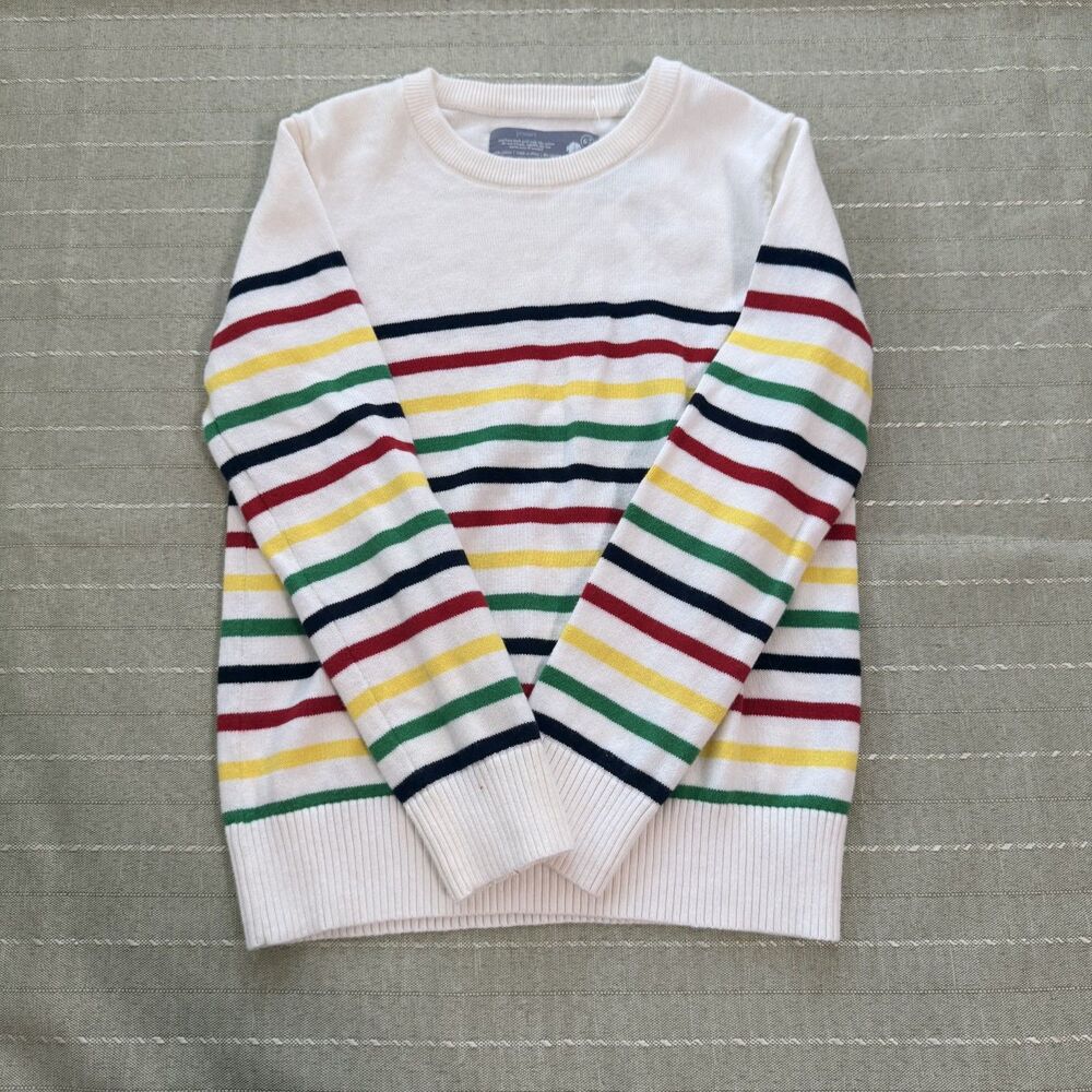 Primary Girls Sweater Rainbow Strip Long Sleeve White Size 6 Great Condition
